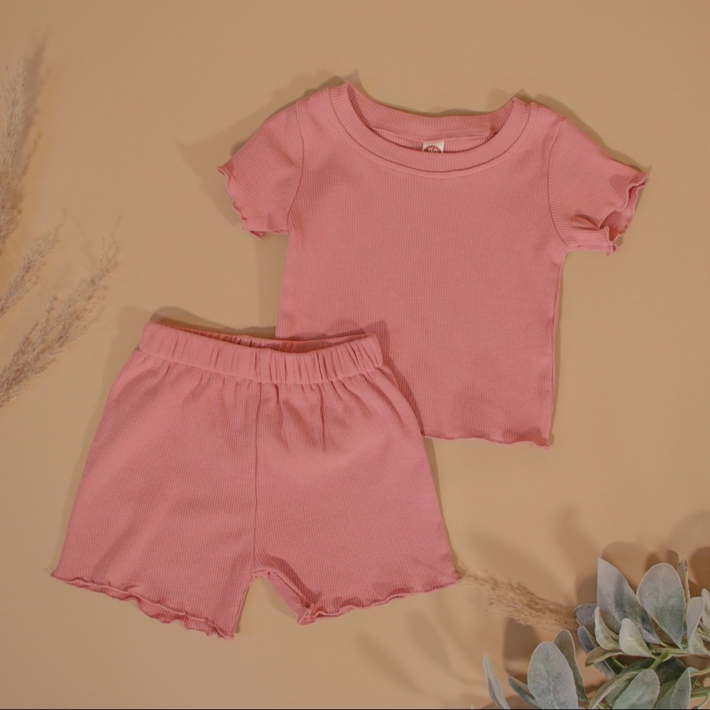 Lettuce Trim Ribbed Lounge Short Set